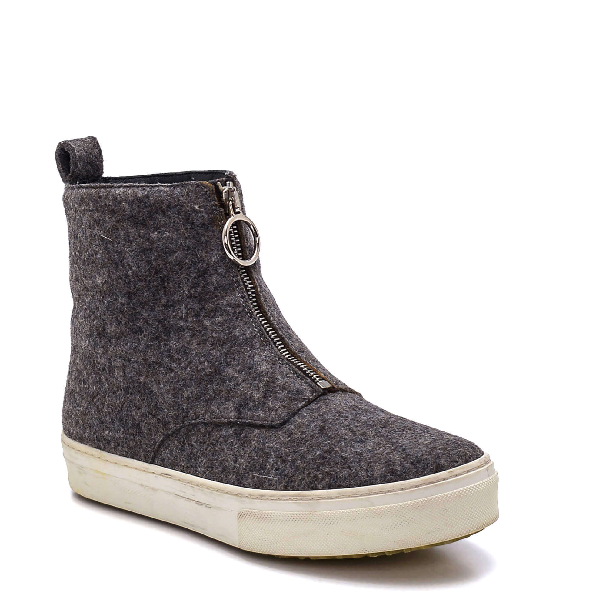 Celine - Grey Felt Zip Up High Top Sneakers/38.5